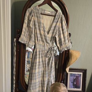SOLD Oak and Fort Blue Plaid Wrap Dress Mediuy